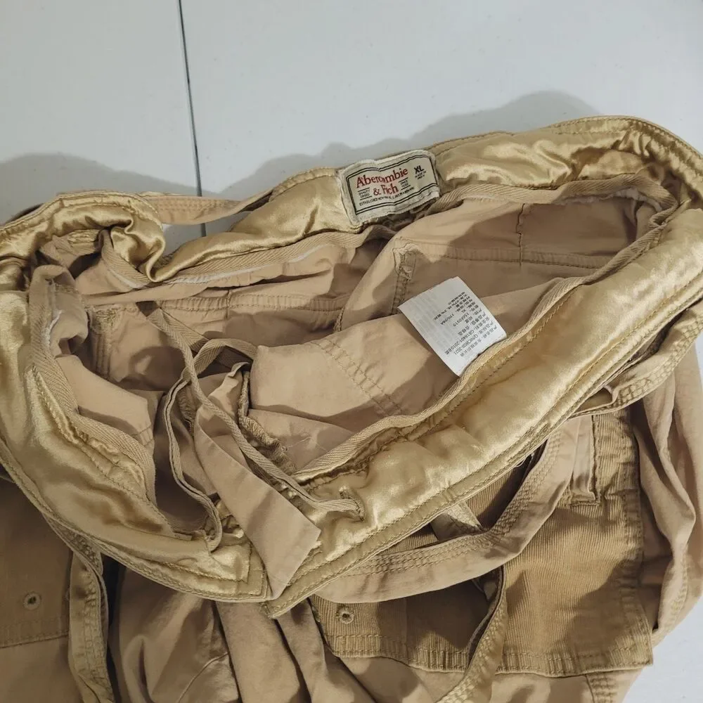 Abercrombie & Fitch XL cargo pants belt corduroy beige y2k 90s baggy satin